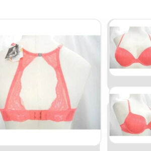 Scandale Paris Texture Stripe Enhance Push Up Underwire Bra 34C Calypso Coral NW